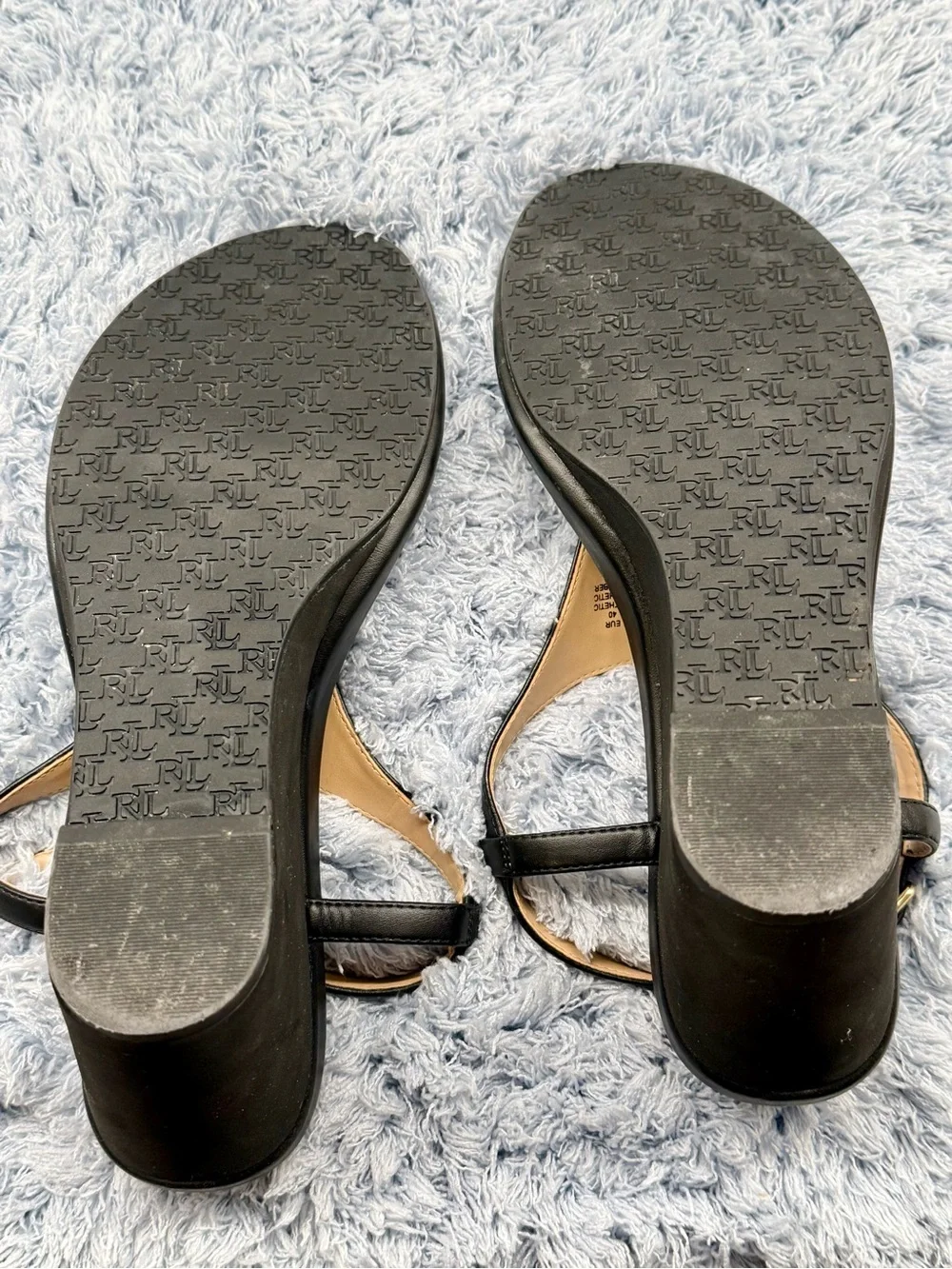 Ralph Lauren Woman’s Black Jeannie Wedge Thong Sandal 3inch heel size 8.5